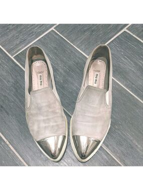 Miu Miu | Metallic Cap-Toe Skate Sneaker in Grey Suede